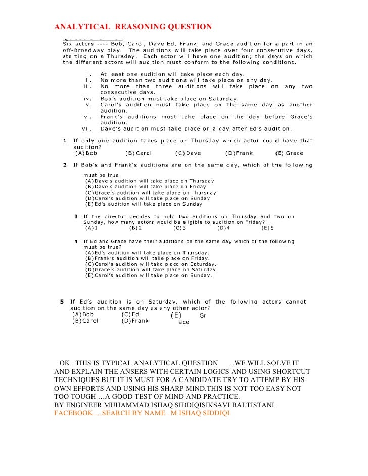 analytical reasoning questions and answers